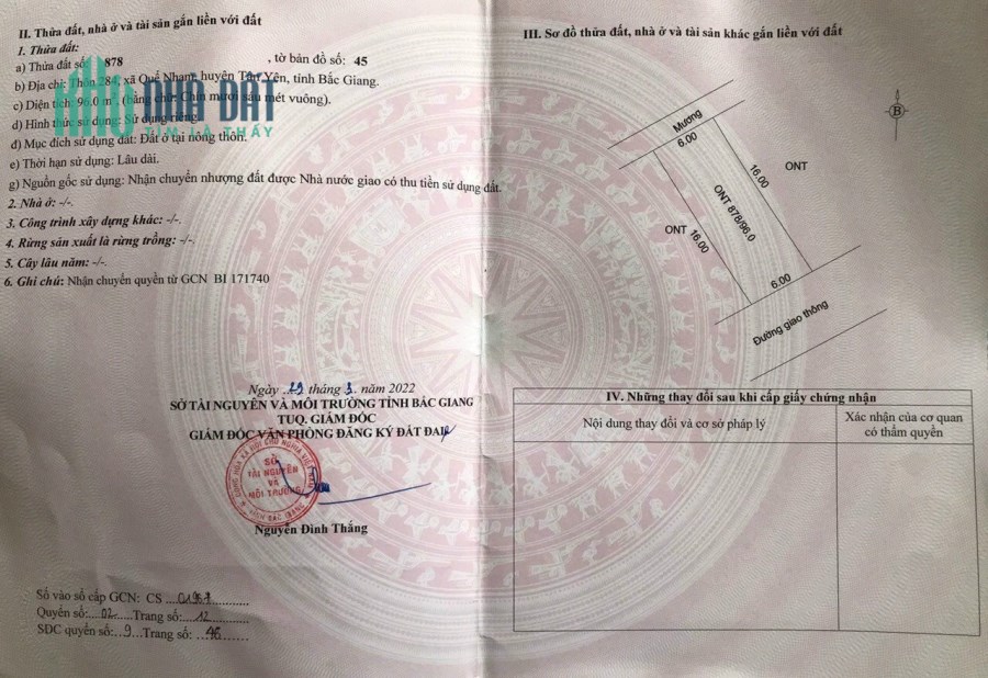 🔥Hot Hot Lô Đất ở Quế Nham - Tân Yên. Diện Tích 96m2 , MT: 6m , Hậu: 6m - Giá chỉ 1 tỷ 2xx