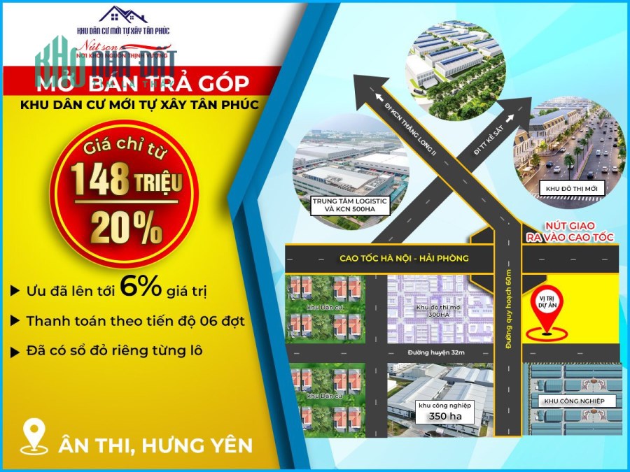 Chỉ với 148tr (20%) bạn có cơ hội sở hữu lô đất nền giáp quy hoạch kcn Hưng Yên.