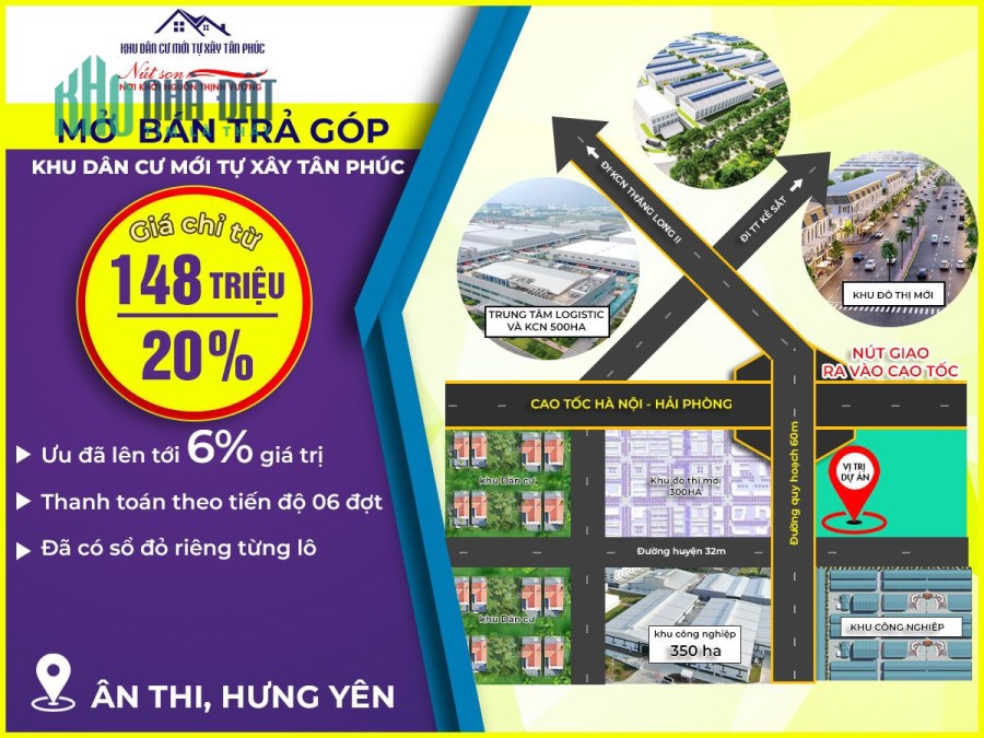 Hỗ trợ trả góp với lãi suất 0% khi mua đất nền gần nút giao cao tốc 5B