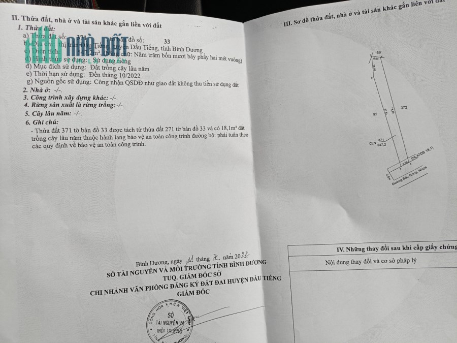 Chủ cần tiền gấp, gửi em lô đất 545m2, đường nhựa rộng 9m và thông ra nhựa lớn.