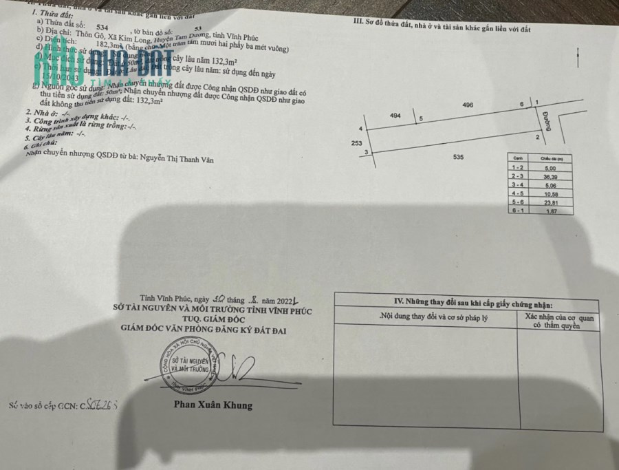 Bán 455m2 đất Thôn Gô, Kim Long, Tam Dương giá : 1,9 tỷ.Liên hệ: 0986.454.393-0986.797.222