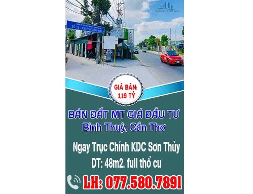 Chính chủ bán đất mặt tiền giá đầu tư ngay trục chính KDC Sơn Thuỷ, Cần Thơ; 1,19 tỉ, 0989897982