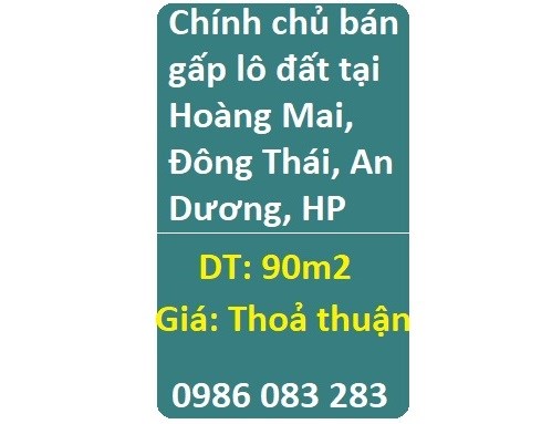 Chính chủ bán gấp lô đất tại Hoàng Mai, Đông Thái, An Dương, HP; 0986083283