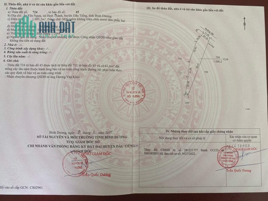 Kẹt tiền nên bán lô đất có tổng diện tích trên 1000m2, ở Xã Định Thành, Huyện Dầu Tiếng, Bình Dương.