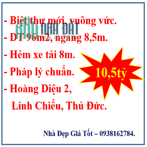 96m2(8.5*11) -4 tầng-Hoàng Diệu 2-Linh Chiểu- Hẻm xe tải 8m-Giá 10.5 tỷ