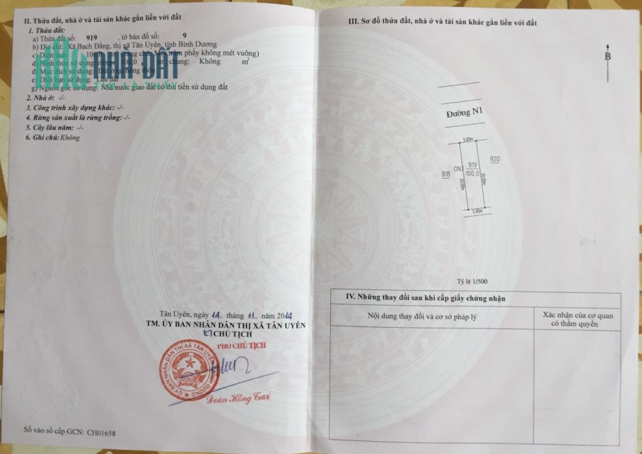 Bán 5 lô đất mặt tiền đường N1, x.Bạch Đằng, Tx.Tân Uyên, Bình Dương