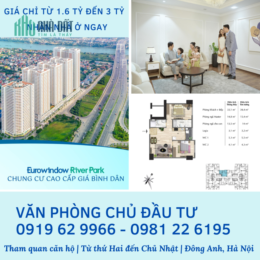 Bán căn hộ 2PN +1 chung cư Eurowindow River Park giá 1.676 tỷ nhận nhà ngay