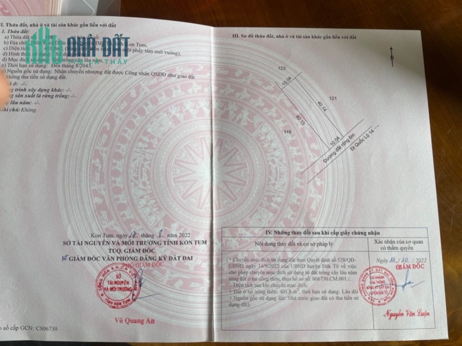 Chính chủ cần bán gấp lô đất thuộc Thôn 8 - Diên Bình - Đăk Tô - Kon Tum