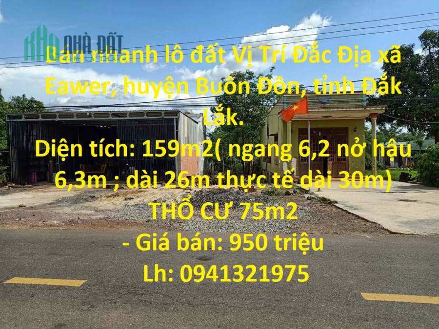 Bán nhanh lô đất Vị Trí Đắc Địa gần cổng UB xã Eawer