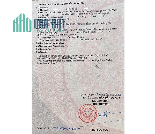 Chính chủ bán nhà tại Trần Quang Diệu, Quận 3 ngay khu trung tâm, 7,9 tỷ; 0938660226