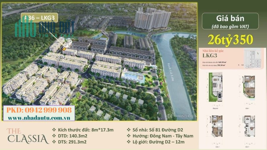 Bán căn Nhà phố góc A36 dự án Classia Khang Điền