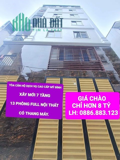 BÁN CĂN HỘ DỊCH VỤ CCMN CAO CẤP MỸ ĐÌNH - XÂY MỚI - CÓ THANG MÁY - 7 TẦNG - 13 PHÒNG - DOANH THU