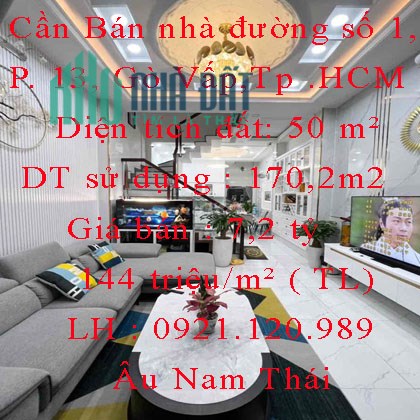 Cần Bán nhà đường số 1, phường 13, Gò Vấp,Tp Hồ Chí Minh