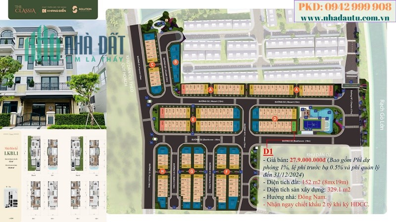 Bán căn Nhà phố sân vườn D1 dự án Classia Khang Điền