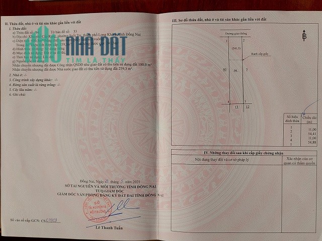 Chính chủ cần bán Đất Mặt tiền đường nhựa nội bộ
