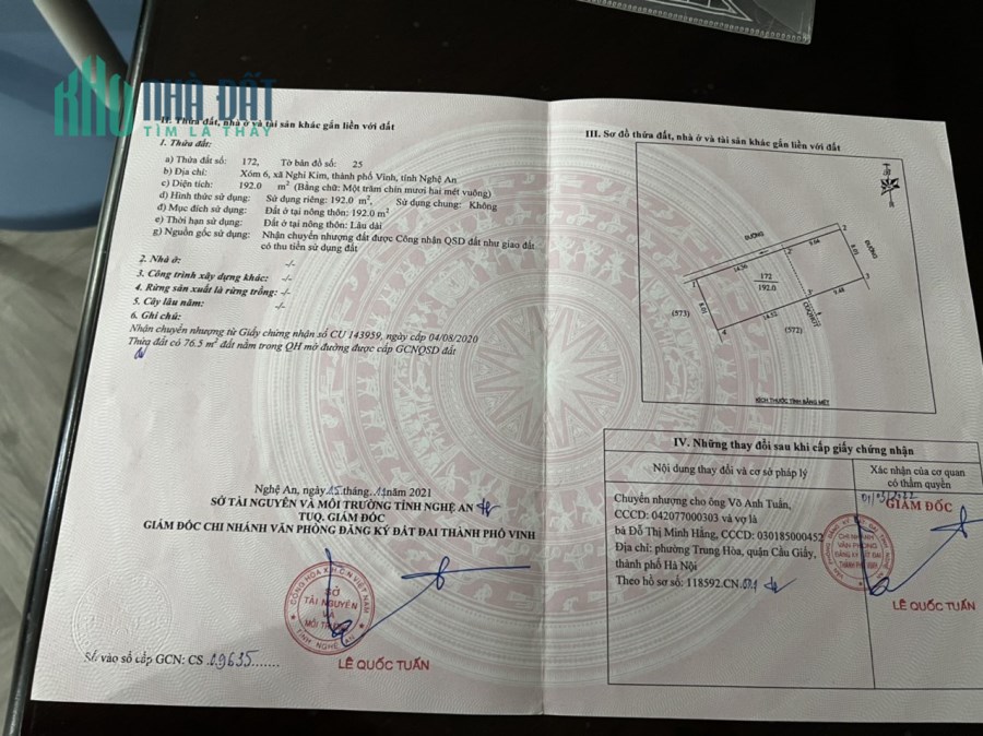 Chính chủ cần bán đất xóm 6, xã Nghi Kim, TP Vinh, Nghệ An