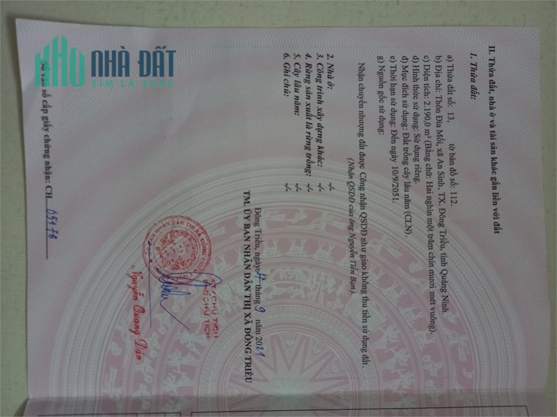 Bà chị sang nước ngoài định cư lâu năm. cần bán nhanh lô TCLN 2190m2 gần sân gofl