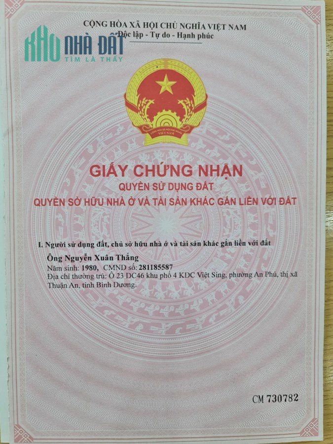 Chính chủ cần bán 150m2 đất dự án VSIP 1, Phường Bình Hòa, Thuận An, giá đầu tư