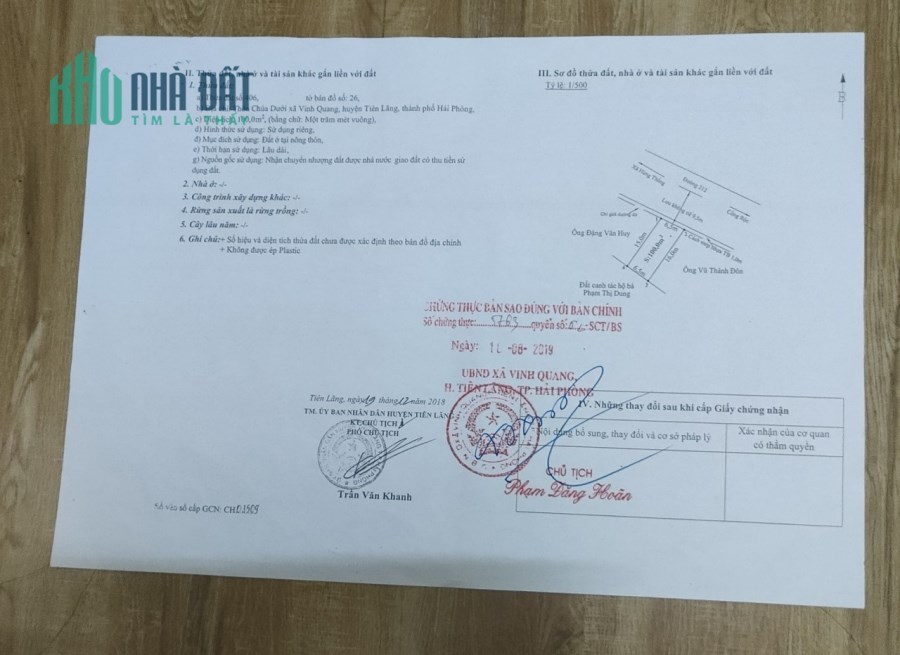 Cần bán đất mặt đường 212 Tiên Lãng, Xã Vinh Quang Tiên Lãng Hải Phòng
