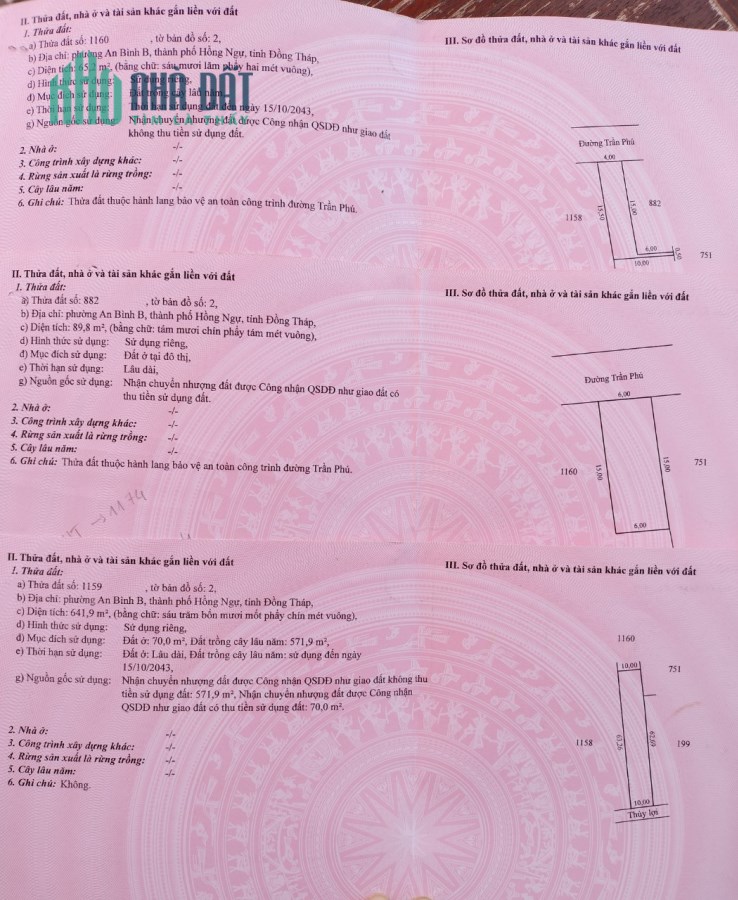 Kẹt tiền ngân hàng em cần bán gấp - Đất mặt tiền Đường Trần Phú ( ĐT842 ), Phường An Bình B, TP