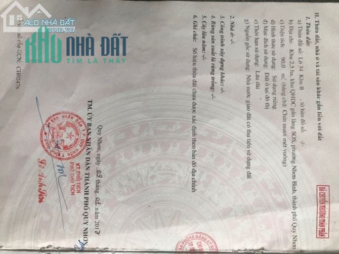 Cần Bán Gấp Lô Đất Đẹp Gía Đầu Tư Tại Thành phố Quy Nhơn, Bình Định