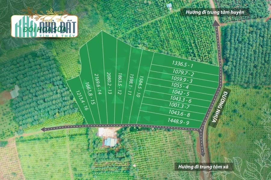 Đất sào 1500m2 giá 270tr/lô/sổ riêng, mặt tiền đường