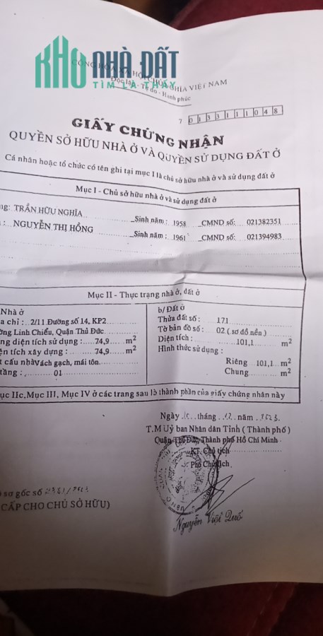 CHÍNH CHỦ BÁN ĐẤT TẶNG NHÀ CẤP 4 TRUNG TÂM THÀNH PHỐ THỦ ĐỨC