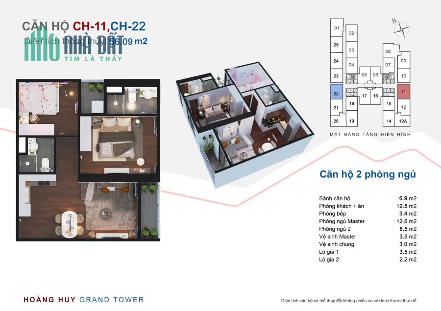 Cho thuê căn 2 PN full nội thất tại Hoàng Huy Grand Tower