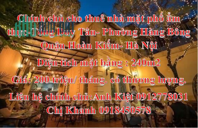 Chính chủ cho thuê nhà mặt phố ẩm thực Tống Duy Tân, phường Hàng Bông, quận Hoàn Kiếm, Hà Nội.