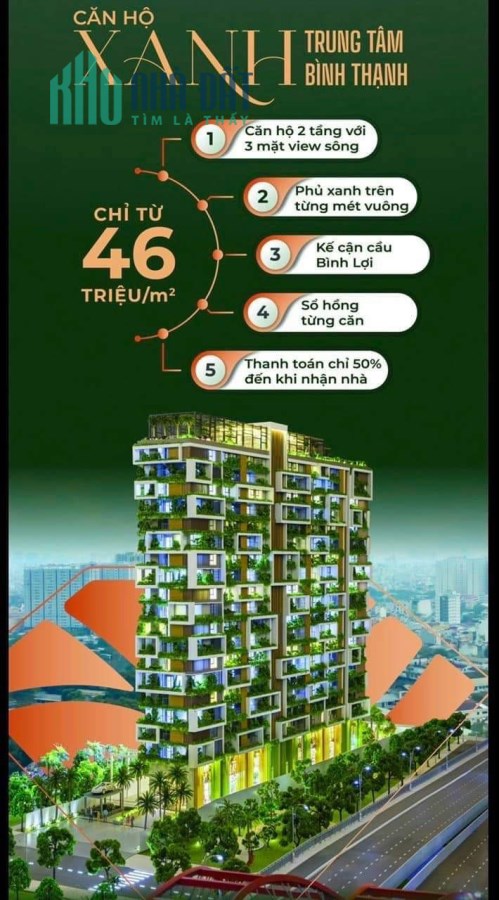 Bán Căn Hộ 2 Tàng Phiên Bản Giới Hạn 60 Căn-Quận Bình Thạnh-Mặt Tiền Nơ Trang Long-Giá Chỉ 46tr/m