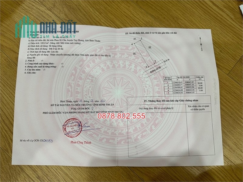 BÁN NHANH LÔ ĐẤT NỀN BÌNH THUẬN 100M2 , GIÁ 2 TỶ, SỔ ĐỎ, CÔNG CHỨNG NGAY