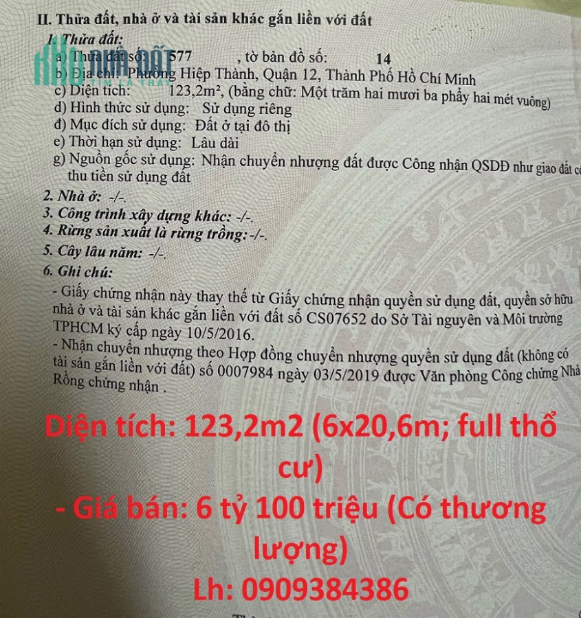 Sở Hữu Ngay Lô Đất Vị Trí Siêu Đẹp - Giá Đầu Tư Tại Quận 12, TP Hồ Chí Minh