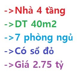 Nhà Hoàng Hoa Thám - Hà Đông 40m2, 4 tầng, 7 phòng ngủ, có sổ đỏ, giá 2.75 tỷ LH0936206176