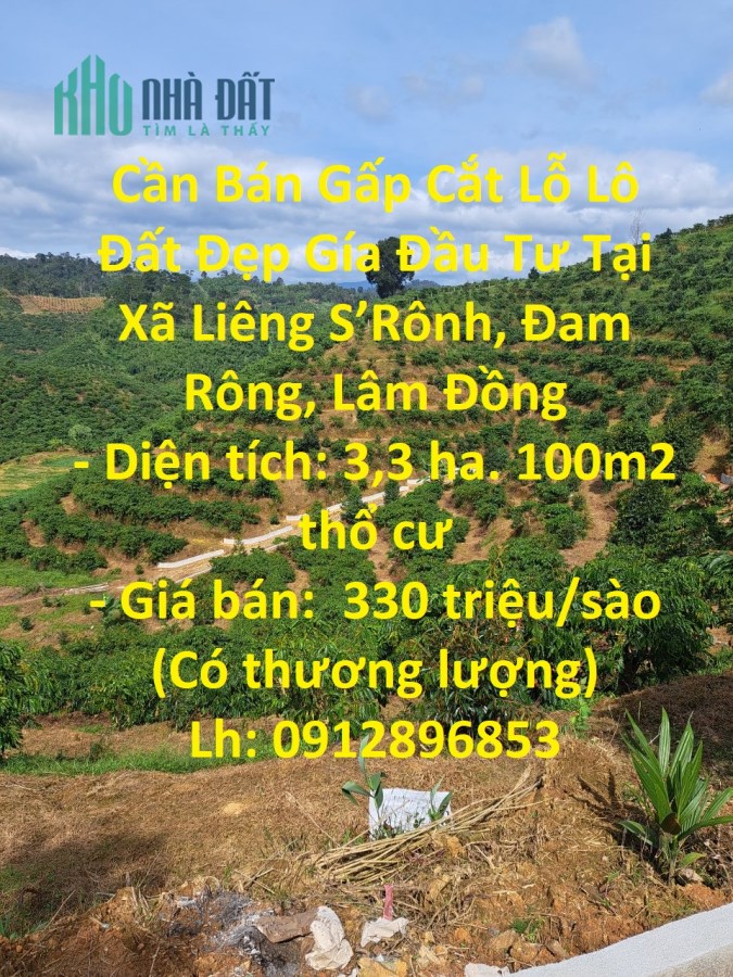 Cần Bán Gấp Cắt Lỗ Lô Đất Đẹp Gía Đầu Tư Tại Xã Liêng S’Rônh, Đam Rông, Lâm Đồng