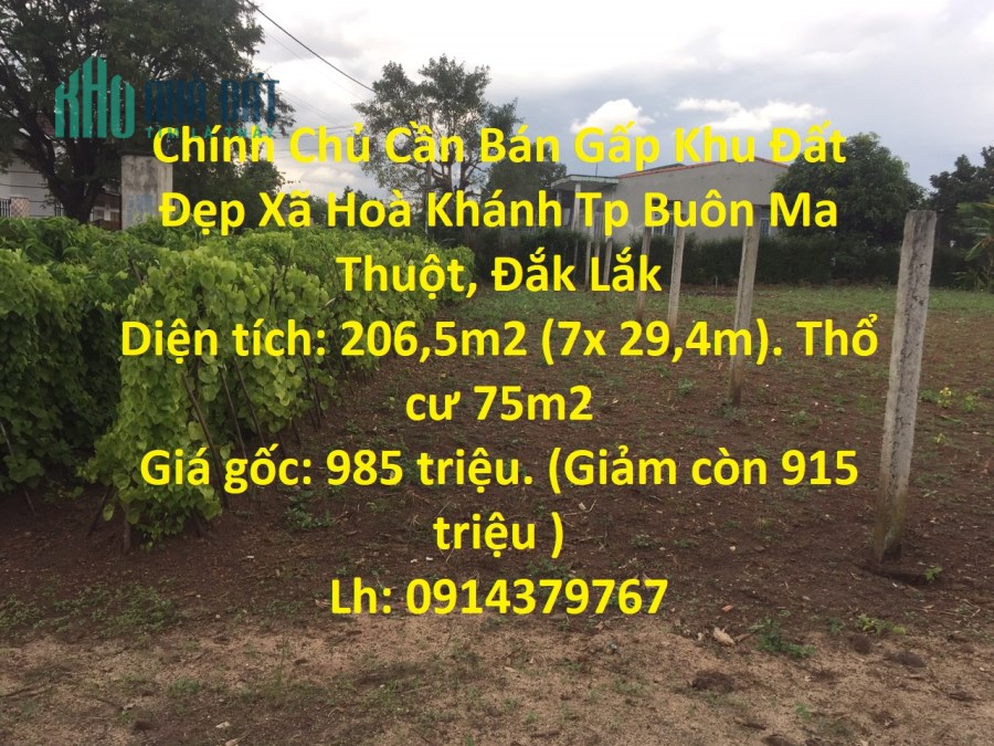 Chính Chủ Cần Bán Gấp Khu Đất Đẹp Xã Hoà Khánh Tp Buôn Ma Thuột, Đắk Lắk