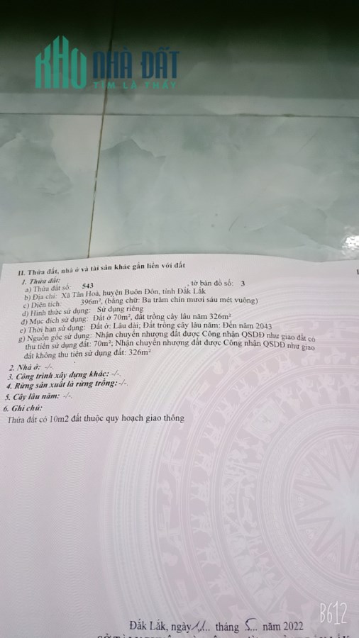 Chính Chủ Cần bán đất tại : xã Tân Hòa - huyện Buôn Đôn -  tỉnh Đắk Lắk