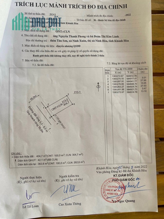 bán đất Vuông vắn thông ra 3 đương dt8 6 va ql26  cạnh hồ Suối Trầu Ninh Xuân Ninh Hoà lh 0985451850