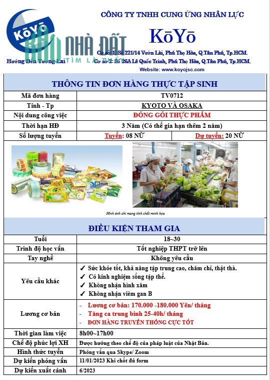 THÔNG BÁO TUYỂN DỤNG Lao Động Làm Việc Tại Nhật Bản