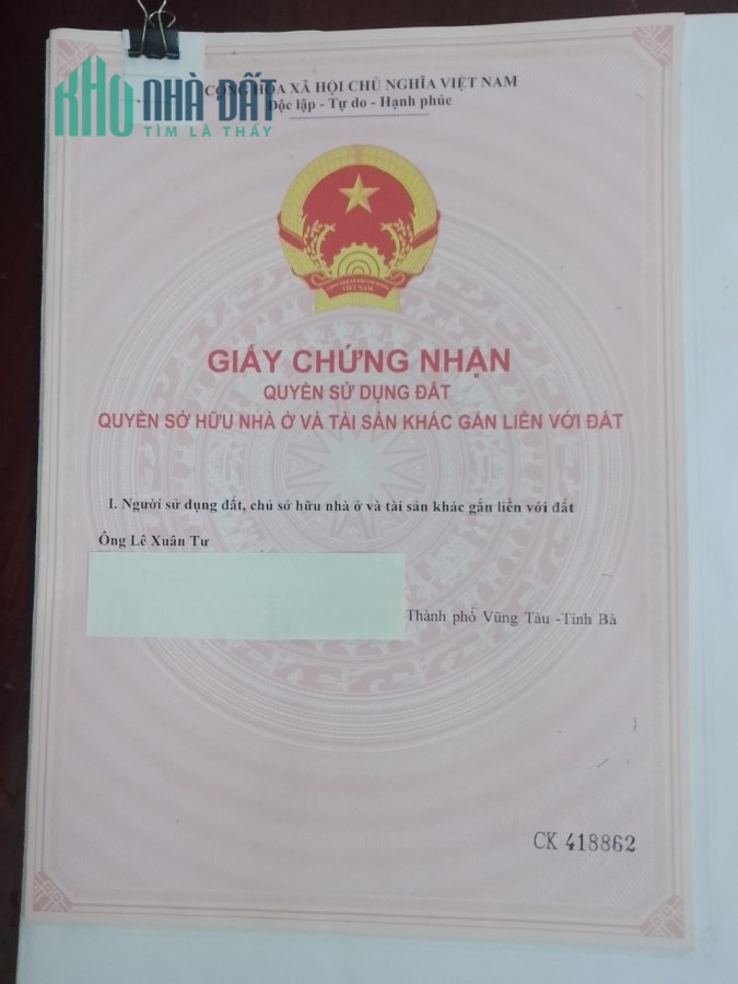 BÁN ĐẤT THỔ CƯ CHÍNH CHỦ TẠI TP BÀ RỊA 91,3M2, SỔ ĐỎ, ĐỐI DIỆN SIÊU THỊ ĐANG XÂY.