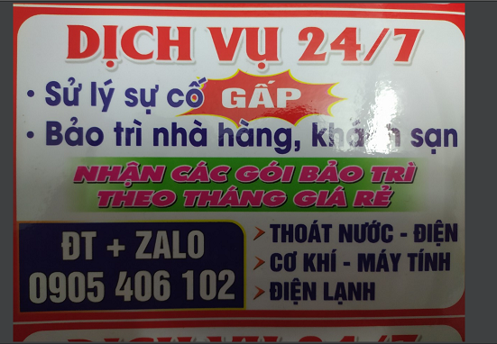 CHUYÊN DỊCH VỤ SỬ LÝ SỰ CỐ _ BẢO TRÌ NHÀ HÀNG KHÁCH SẠN 24/7