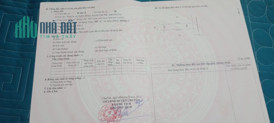 Chính chủ cần bán lô đất tại Thôn 6 – Xã Nghĩa Hưng – Huyện Chư Pah – Tỉnh Gia Lai.