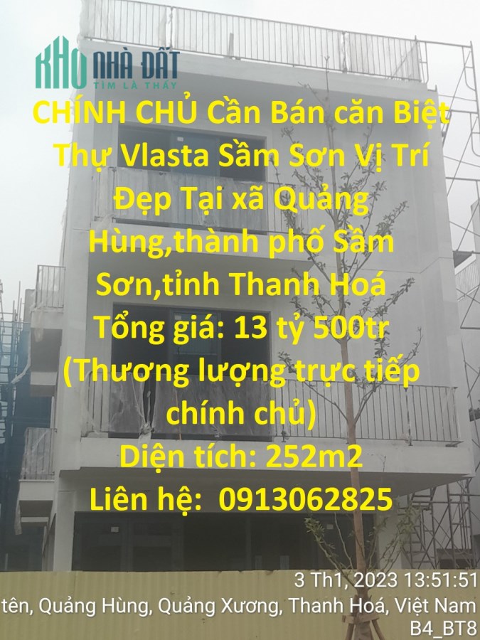 CHÍNH CHỦ Cần Bán căn Biệt Thự Vlasta Sầm Sơn Vị Trí Đẹp Tại THANH HOÁ