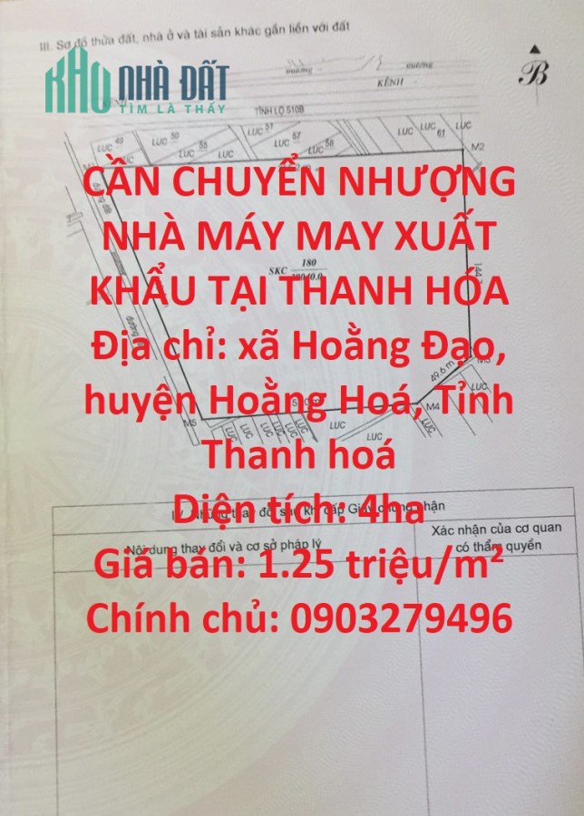 CẦN CHUYỂN NHƯỢNG NHÀ MÁY MAY XUẤT KHẨU TẠI THANH HÓA