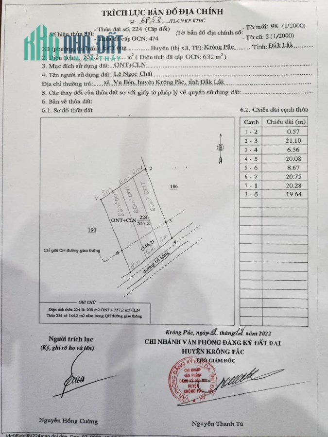 Đất ven Thị Trấn Phước An Giá Rẻ 20m*28m, thổ cư 180m2; Tách được 03 lô nhỏ