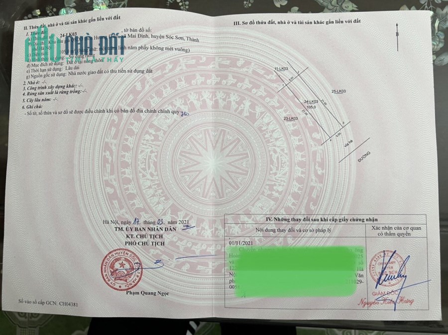 Bán 105m2  làn 1 Đất Đấu Giá - Hương Đình - Mai Đình - Sóc Sơn.