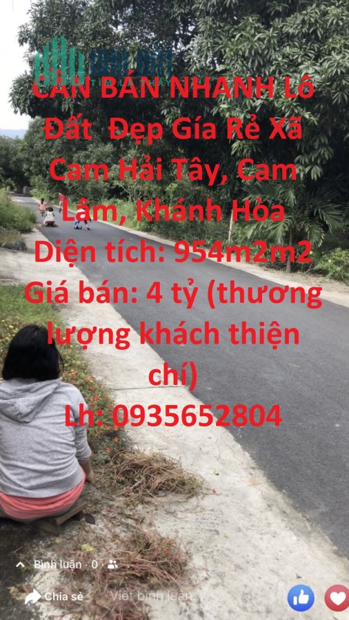 CẦN BÁN NHANH Lô Đất  Đẹp Gía Rẻ Xã Cam Hải Tây, Cam Lâm, Khánh Hòa