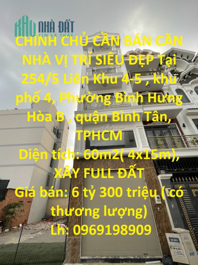 CHÍNH CHỦ CẦN BÁN CĂN NHÀ VỊ TRÍ SIÊU ĐẸP Tại quận Bình Tân, TPHCM