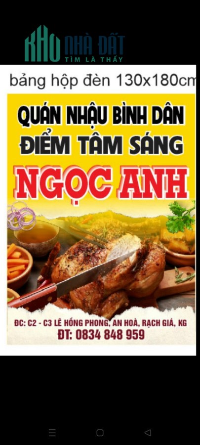 Sang nhượng quán ăn sáng và nhậu đường Lê Hồng Phong Rạch Giá Kiên Giang