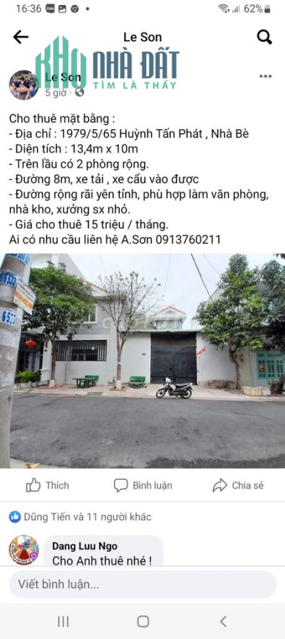 Cho thuê mặt bằng làm Văn phòng, Kho, Xưởng sản xuất