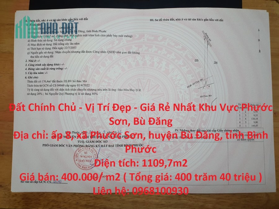 Đất Chính Chủ - Vị Trí Đẹp - Giá Rẻ Nhất Khu Vực Phước Sơn, Bù Đăng
